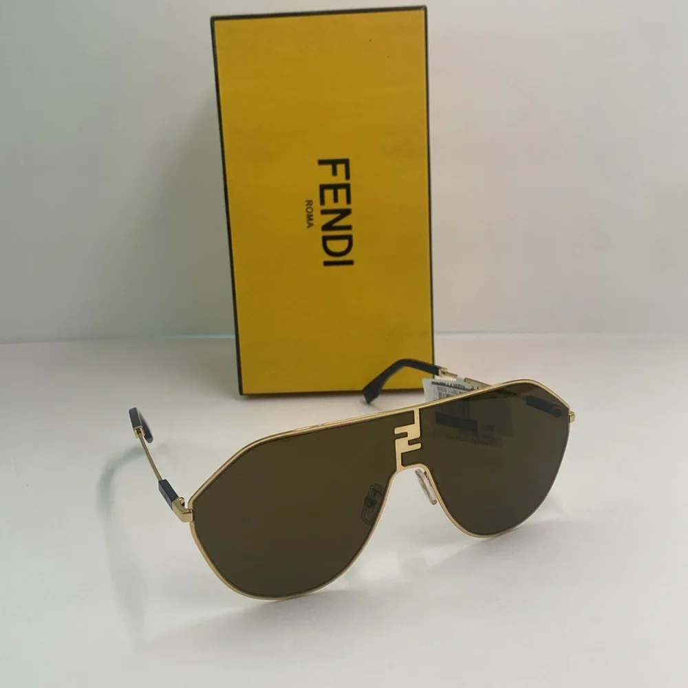 New Original Fendi FE40080U round sunglasses Shiny endura gold / brown